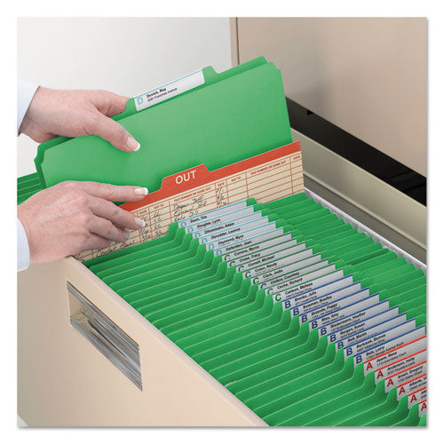 Image of Smead Top Tab Classification Folders, Six SafeSHIELD Fasteners, 2" Expansion, 2 Dividers, Letter Size, Green Exterior, 10/Box