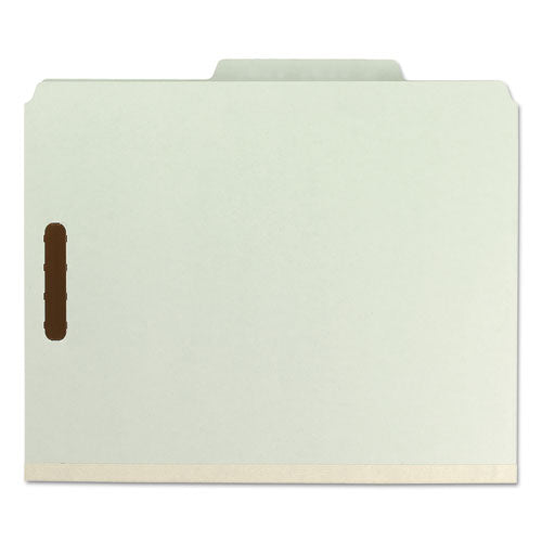 Image of Smead Recycled Pressboard Classification Folders, 2" Expansion, 2 Dividers, 6 Fasteners, Letter Size, Gray-Green, 10/Box
