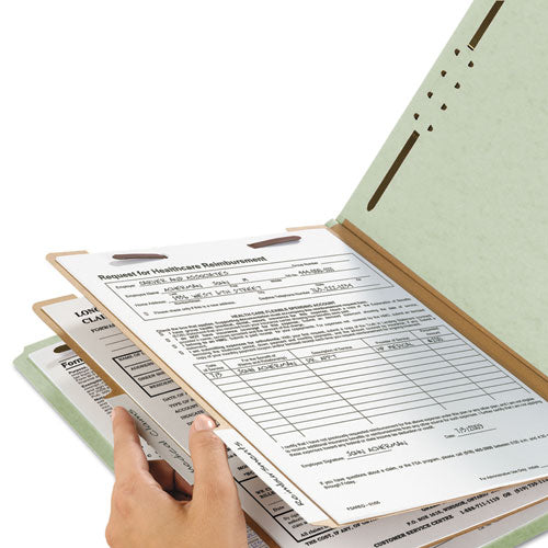 Image of Smead Recycled Pressboard Classification Folders, 2" Expansion, 2 Dividers, 6 Fasteners, Letter Size, Gray-Green, 10/Box