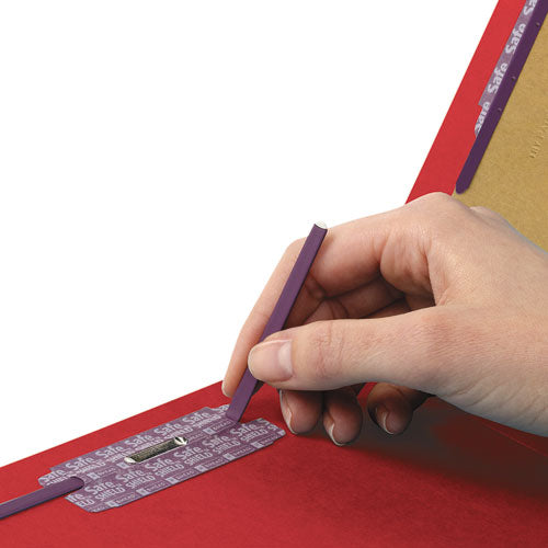Image of Smead End Tab Pressboard Classification Folders, Six SafeSHIELD Fasteners, 2" Expansion, 2 Dividers, Letter Size, Bright Red, 10/BX
