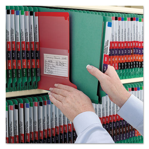 Image of Smead End Tab Pressboard Classification Folders, Six SafeSHIELD Fasteners, 2" Expansion, 2 Dividers, Legal Size, Green, 10/Box