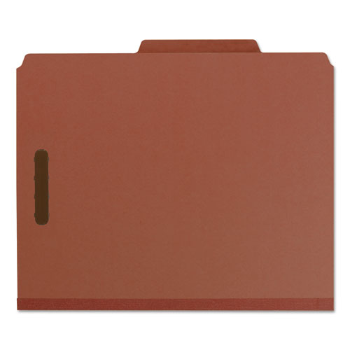 Image of Smead Recycled Pressboard Classification Folders, 2" Expansion, 1 Divider, 4 Fasteners, Letter Size, Red Exterior, 10/Box
