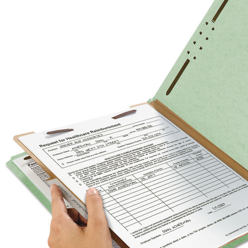 Image of Smead Recycled Pressboard Classification Folders, 2" Expansion, 1 Divider, 4 Fasteners, Letter Size, Gray-Green, 10/Box