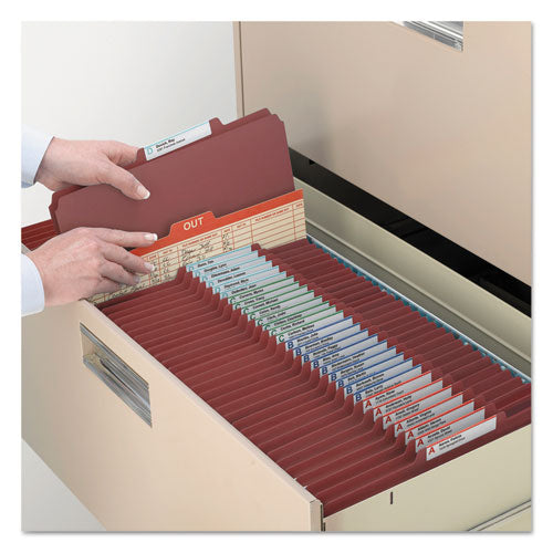 Image of Smead Recycled Pressboard Classification Folders, 2" Expansion, 1 Divider, 4 Fasteners, Letter Size, Red Exterior, 10/Box
