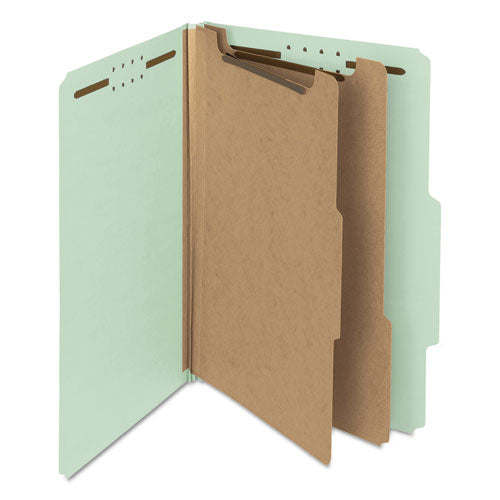 Image of Smead Recycled Pressboard Classification Folders, 2" Expansion, 2 Dividers, 6 Fasteners, Legal Size, Gray-Green, 10/Box