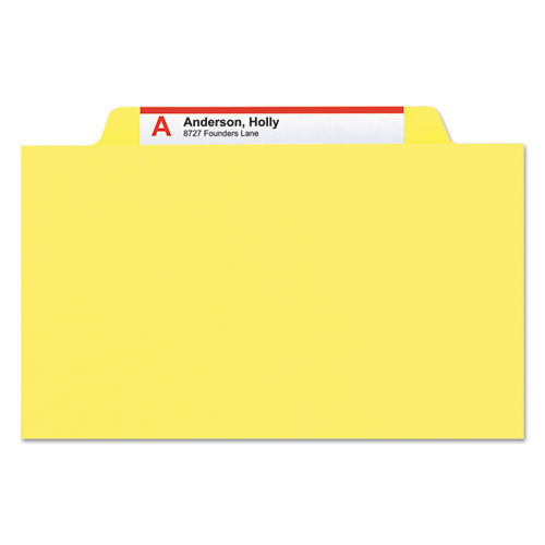Image of Smead Top Tab Classification Folders, Four SafeSHIELD Fasteners, 2" Expansion, 1 Divider, Letter Size, Yellow Exterior, 10/Box