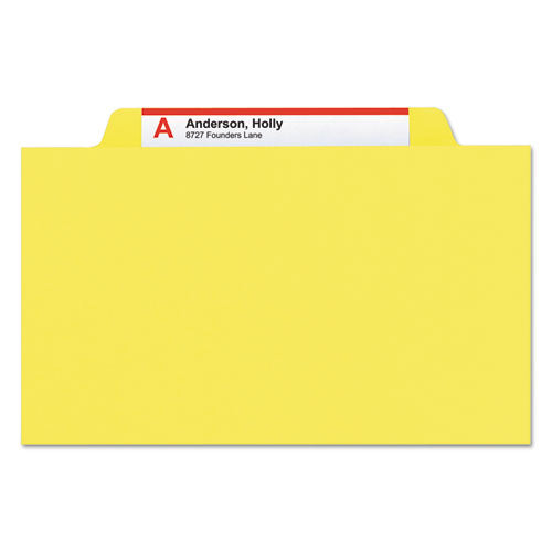 Image of Smead Top Tab Classification Folders, Six SafeSHIELD Fasteners, 2" Expansion, 2 Dividers, Letter Size, Yellow Exterior, 10/Box