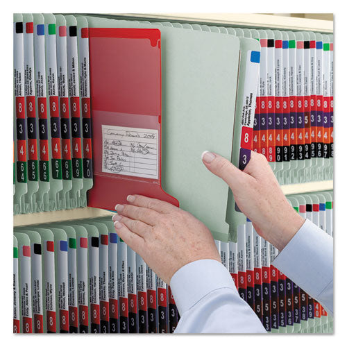 Image of Smead End Tab Pressboard Classification Folders, Six SafeSHIELD Fasteners, 2" Expansion, 2 Dividers, Legal Size, Gray-Green, 10/Box