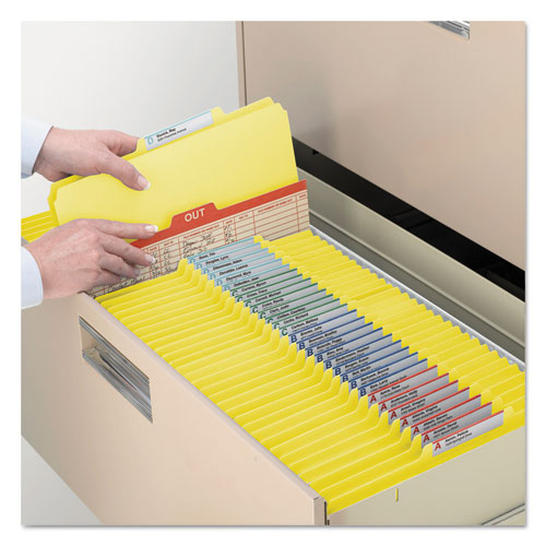 Image of Smead Top Tab Classification Folders, Six SafeSHIELD Fasteners, 2" Expansion, 2 Dividers, Letter Size, Yellow Exterior, 10/Box