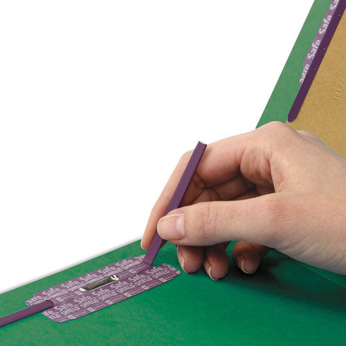Image of Smead Eight-Section Pressboard Top Tab Classification Folders, Eight SafeSHIELD Fasteners, 3 Dividers, Legal Size, Green, 10/Box