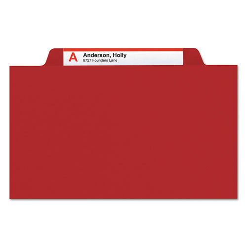 Image of Smead Top Tab Classification Folders, Six SafeSHIELD Fasteners, 2" Expansion, 2 Dividers, Letter Size, Red Exterior, 10/Box