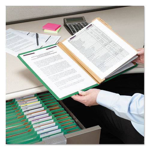 Image of Smead Eight-Section Pressboard Top Tab Classification Folders, Eight SafeSHIELD Fasteners, 3 Dividers, Legal Size, Green, 10/Box