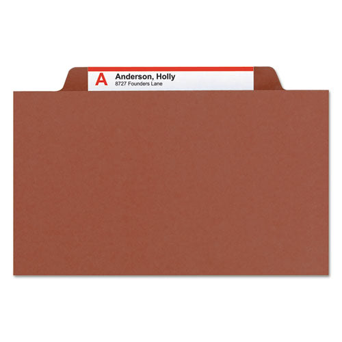 Image of Smead Recycled Pressboard Classification Folders, 2" Expansion, 1 Divider, 4 Fasteners, Letter Size, Red Exterior, 10/Box