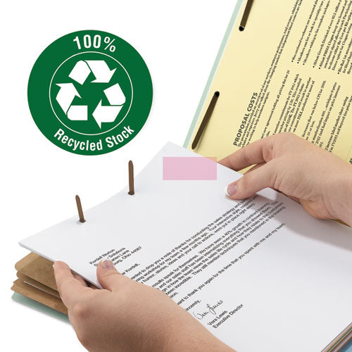 Image of Smead Recycled Pressboard Classification Folders, 3" Expansion, 3 Dividers, 8 Fasteners, Legal Size, Gray-Green, 10/Box