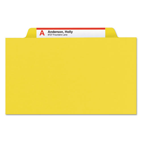 Image of Smead Eight-Section Pressboard Top Tab Classification Folders, Eight SafeSHIELD Fasteners, 3 Dividers, Legal Size, Yellow, 10/Box
