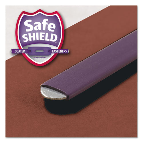Image of Smead Pressboard Classification Folders, Six SafeSHIELD Fasteners, 1/3-Cut Tabs, 2 Dividers, Legal Size, Red, 10/Box