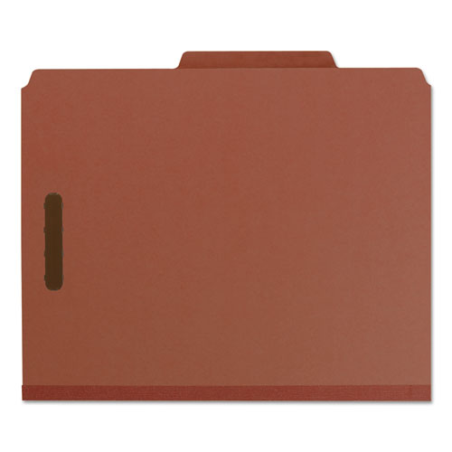 Image of Smead Recycled Pressboard Classification Folders, 2" Expansion, 2 Dividers, 6 Fasteners, Letter Size, Red Exterior, 10/Box