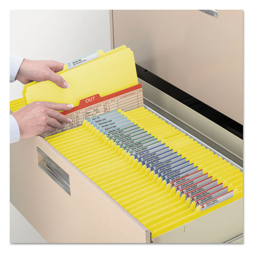 Image of Smead Top Tab Classification Folders, Four SafeSHIELD Fasteners, 2" Expansion, 1 Divider, Letter Size, Yellow Exterior, 10/Box