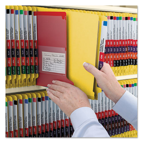 Image of Smead End Tab Pressboard Classification Folders, Six SafeSHIELD Fasteners, 2" Expansion, 2 Dividers, Letter Size, Yellow, 10/Box