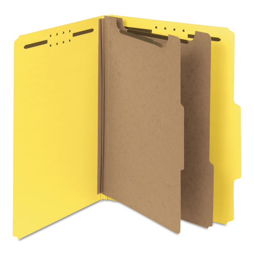 Image of Smead Recycled Pressboard Classification Folders, 2" Expansion, 2 Dividers, 6 Fasteners, Letter Size, Yellow Exterior, 10/Box