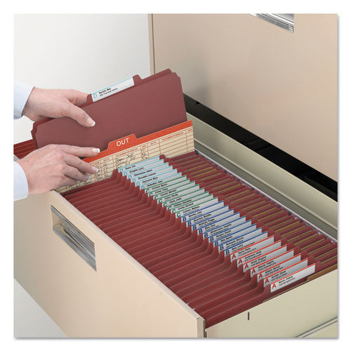 Image of Smead Recycled Pressboard Classification Folders, 3" Expansion, 3 Dividers, 8 Fasteners, Letter Size, Red Exterior, 10/Box