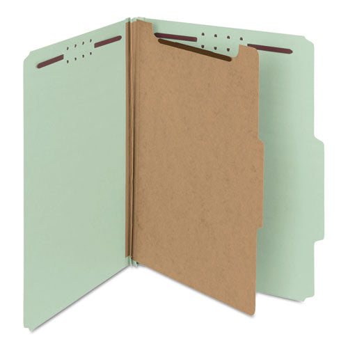 Image of Smead Recycled Pressboard Classification Folders, 2" Expansion, 1 Divider, 4 Fasteners, Letter Size, Gray-Green, 10/Box