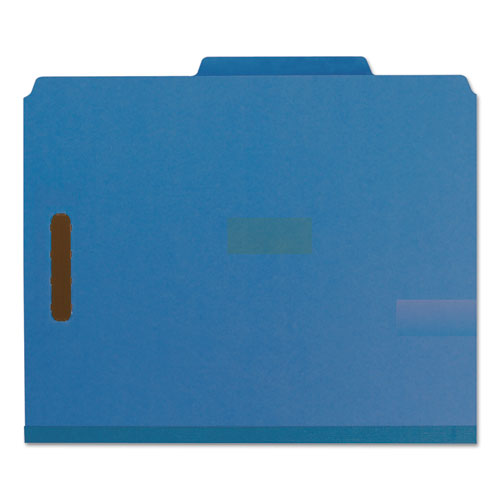 Image of Smead Recycled Pressboard Classification Folders, 2" Expansion, 2 Dividers, 6 Fasteners, Letter Size, Dark Blue, 10/Box