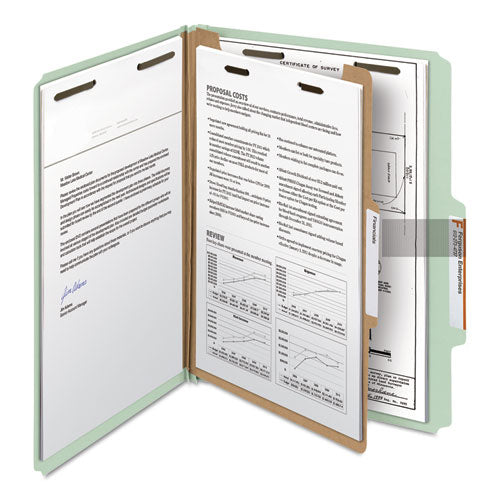 Image of Smead Recycled Pressboard Classification Folders, 2" Expansion, 1 Divider, 4 Fasteners, Letter Size, Gray-Green, 10/Box