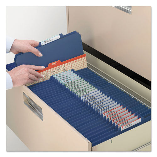 Image of Smead 6-Section Pressboard Top Tab Pocket Classification Folders, 6 SafeSHIELD Fasteners, 2 Dividers, Legal Size, Dark Blue, 10/Box