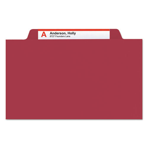 Image of Smead Top Tab Classification Folders, Four SafeSHIELD Fasteners, 2" Expansion, 1 Divider, Letter Size, Red Exterior, 10/Box