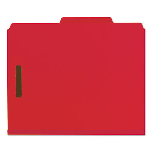Image of Smead Recycled Pressboard Classification Folders, 2" Expansion, 2 Dividers, 6 Fasteners, Letter Size, Bright Red, 10/Box