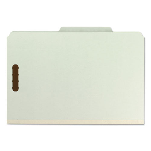Image of Smead Recycled Pressboard Classification Folders, 2" Expansion, 2 Dividers, 6 Fasteners, Legal Size, Gray-Green, 10/Box