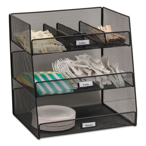 Image of Safco® Onyx Breakroom Organizers, 3 Compartments,14.63 x 11.75 x 15, Steel Mesh, Black