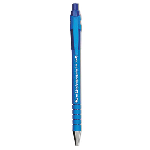Image of Paper Mate® FlexGrip Ultra Recycled Ballpoint Pen, Retractable, Fine 0.8 mm, Blue Ink, Black/Blue Barrel, Dozen
