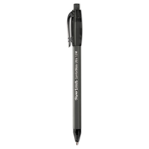 Image of Paper Mate® Comfortmate Ultra Ballpoint Pen, Retractable, Medium 1 Mm, Black Ink, Black Barrel, Dozen