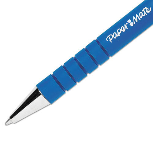 Image of Paper Mate® FlexGrip Ultra Recycled Ballpoint Pen, Retractable, Fine 0.8 mm, Blue Ink, Black/Blue Barrel, Dozen