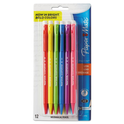 Image of Paper Mate® Sharpwriter Mechanical Pencil, 0.7 mm, F (#2.5), Black Lead, Assorted Barrel Colors, Dozen