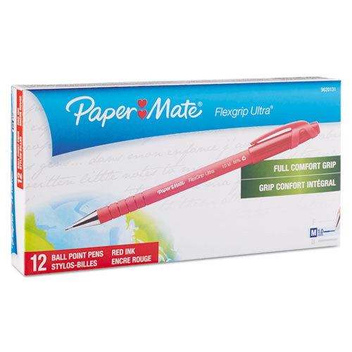 Image of Paper Mate® FlexGrip Ultra Recycled Ballpoint Pen, Stick, Medium 1 mm, Red Ink, Red Barrel, Dozen