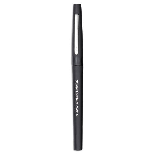 Image of Paper Mate® Point Guard Flair Felt Tip Porous Point Pen, Stick, Medium 0.7 Mm, Black Ink, Black Barrel, Dozen