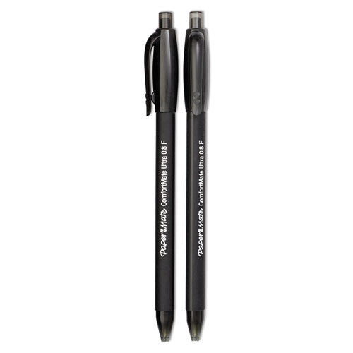 Image of Paper Mate® Comfortmate Ultra Ballpoint Pen, Retractable, Medium 1 Mm, Black Ink, Black Barrel, Dozen