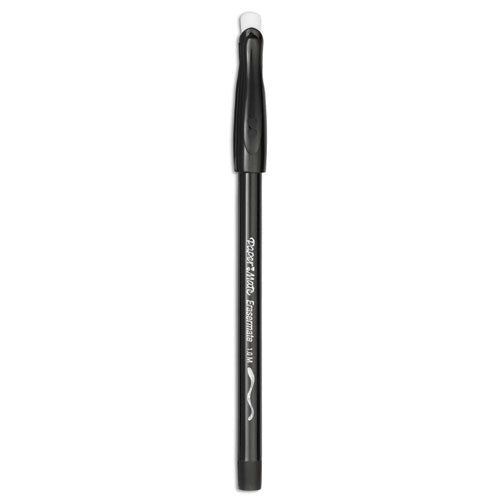 Image of Paper Mate® Eraser Mate Ballpoint Pen, Stick, Medium 1 Mm, Black Ink, Black Barrel, Dozen