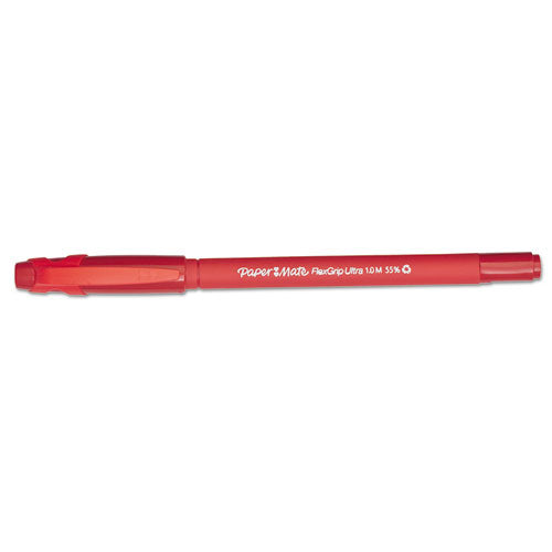 Image of Paper Mate® FlexGrip Ultra Recycled Ballpoint Pen, Stick, Medium 1 mm, Red Ink, Red Barrel, Dozen