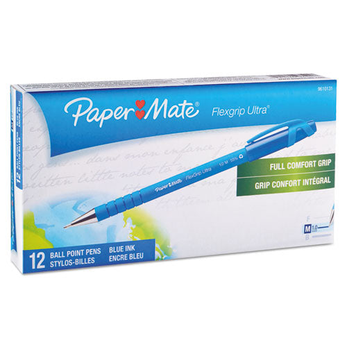 Image of Paper Mate® FlexGrip Ultra Recycled Ballpoint Pen, Stick, Medium 1 mm, Blue Ink, Blue Barrel, Dozen