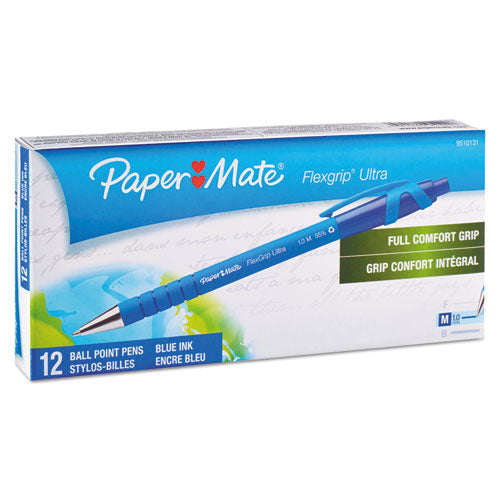 Image of Paper Mate® FlexGrip Ultra Recycled Ballpoint Pen, Retractable, Medium 1 mm, Blue Ink, Blue Barrel, Dozen