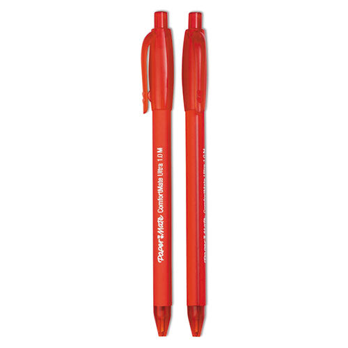 Image of Paper Mate® Comfortmate Ultra Ballpoint Pen, Retractable, Medium 1 Mm, Red Ink, Red Barrel, Dozen
