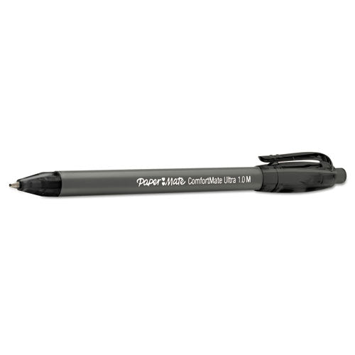 Image of Paper Mate® Comfortmate Ultra Ballpoint Pen, Retractable, Medium 1 Mm, Black Ink, Black Barrel, Dozen