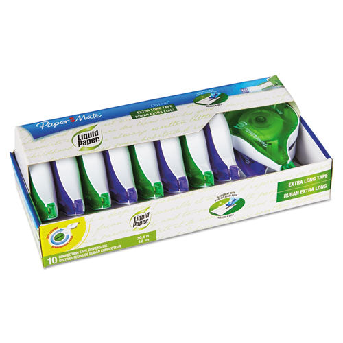 Image of Paper Mate® Liquid Paper® DryLine Correction Tape, Non-Refillable, Green/Purple Applicators, 0.17" x 472", 10/Pack