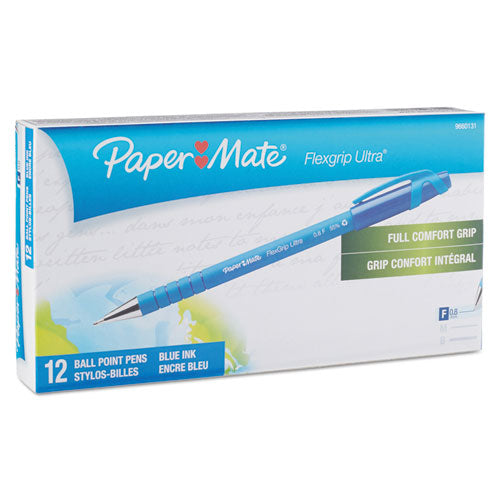 Image of Paper Mate® FlexGrip Ultra Recycled Ballpoint Pen, Stick, Fine 0.8 mm, Blue Ink, Blue Barrel, Dozen