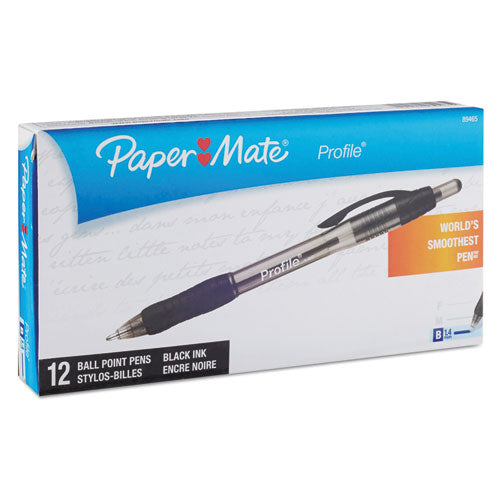 Image of Paper Mate® Profile Ballpoint Pen, Retractable, Bold 1.4 mm, Black Ink, Translucent Black Barrel, Dozen