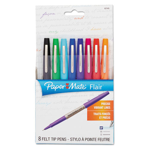 Image of Paper Mate® Flair Felt Tip Porous Point Pen, Stick, Ultra-Fine 0.4 mm, Assorted Ink and Barrel Colors, 8/Pack